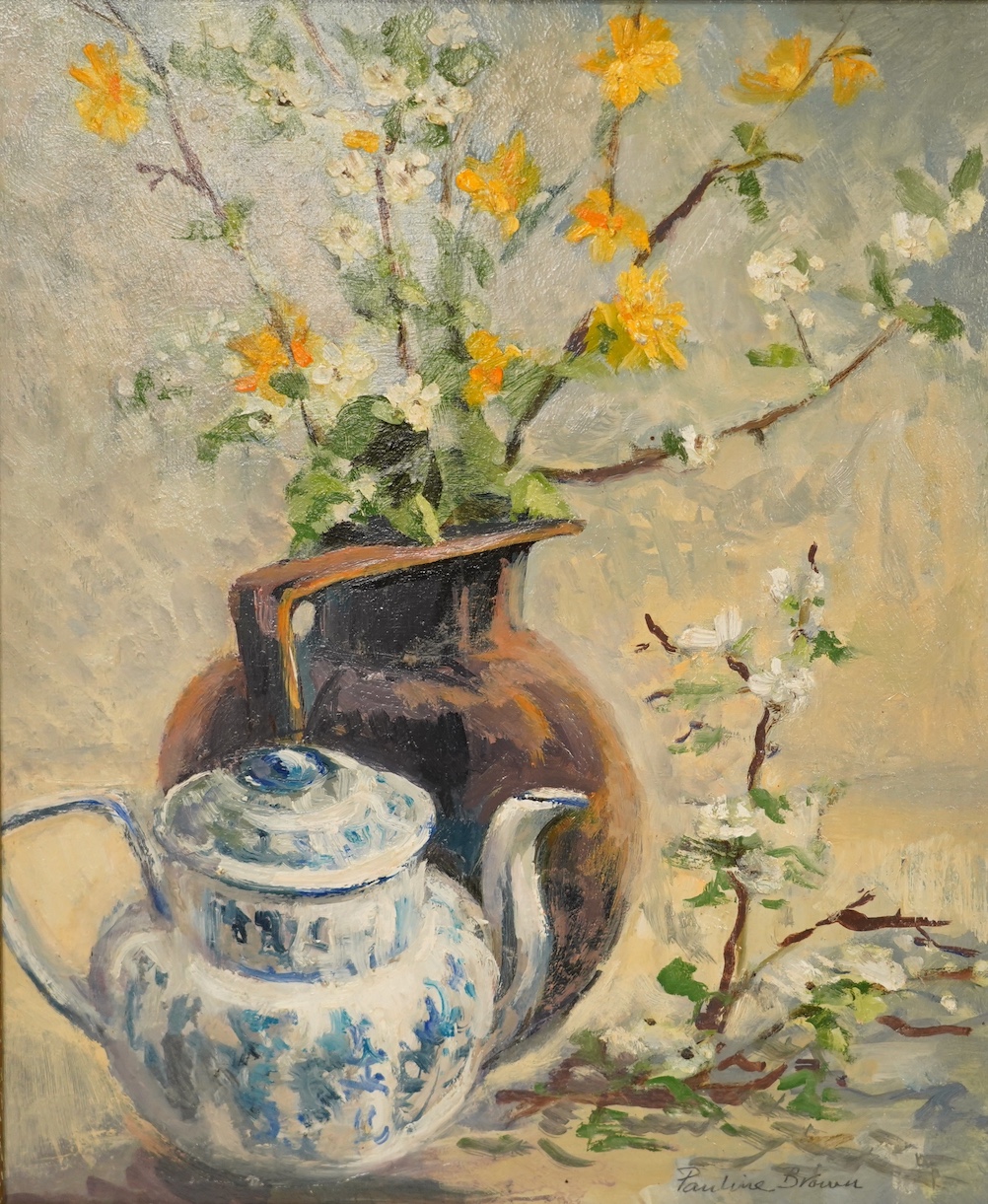 Pauline Brown (b.1926), oil on board, Still life of flowers in a vase, signed, 29 x 23cm. Condition - good